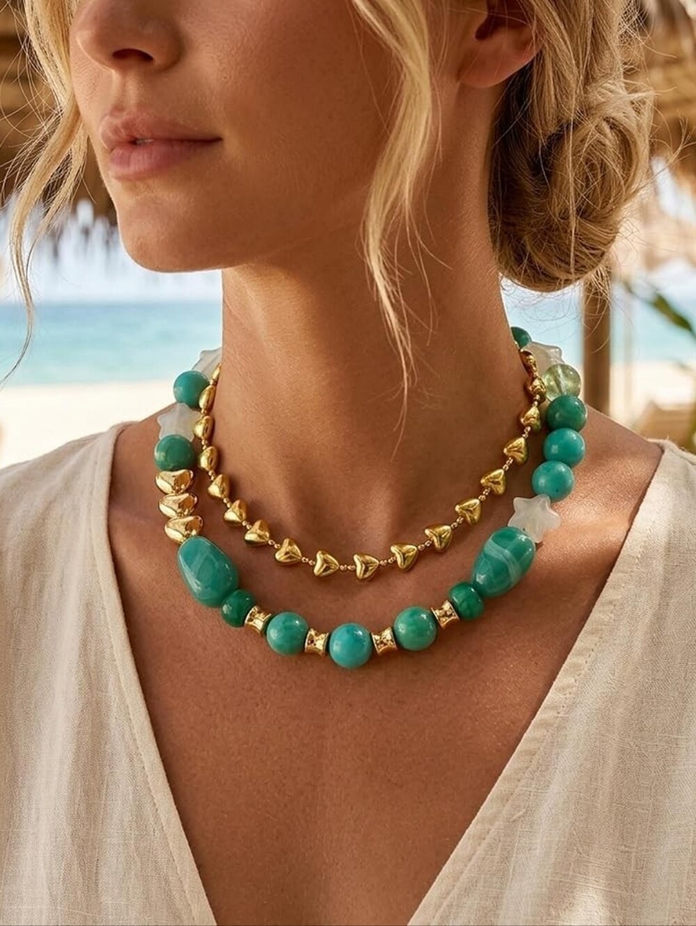 2pcs Chunky Beaded Choker Colorful Resin Beaded Necklaces Adjustable